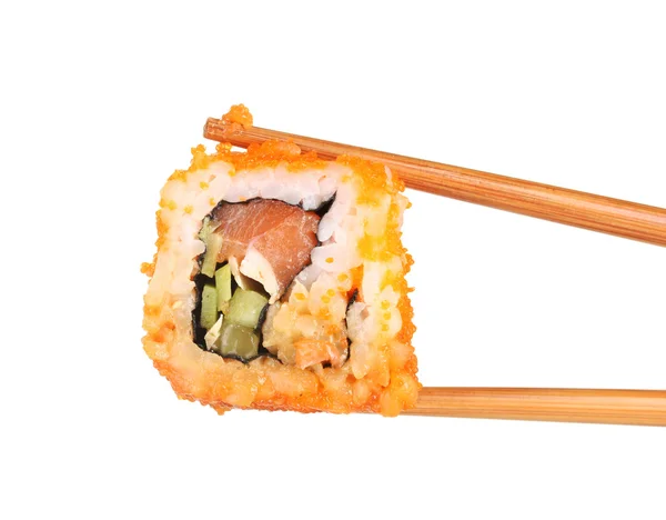 美味的寿司和孤立在白色的筷子 — 图库照片