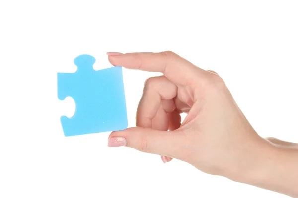 Синя головоломка з рукою ізольована на білому — стокове фото