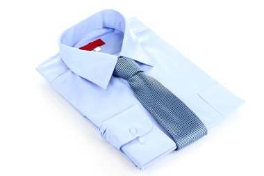 Yeni mavi erkek gömlek ve kravat beyaz izole