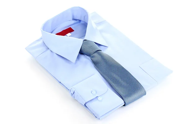 Νέο άνθρωπο μπλε πουκάμισο και γραβάτα απομονωθεί σε λευκό — Φωτογραφία Αρχείου