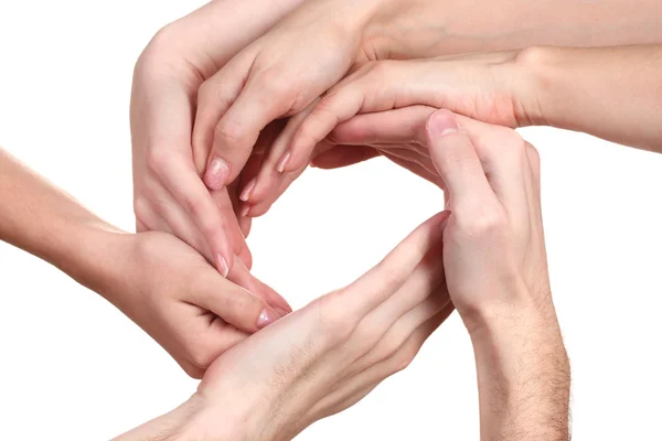 Gruppe junger Hände isoliert auf weißem Grund — Stockfoto