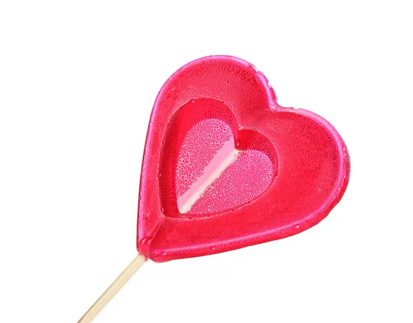 Red heart-lollipop isolated on white Stock Picture