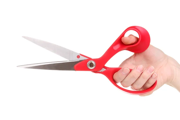 Sewing scissors in hand isolated on white — Stock Photo, Image