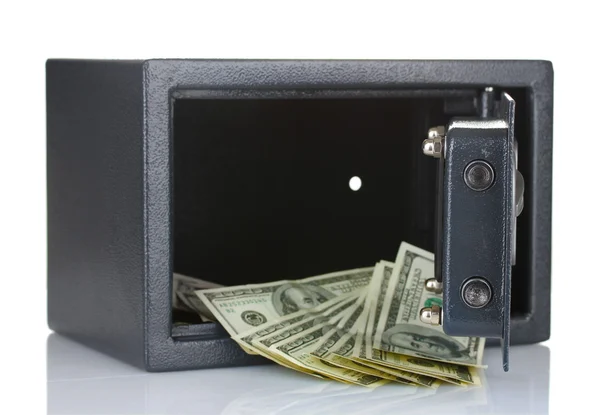 Safe mit Dollars isoliert auf weiß — Stockfoto
