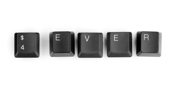 Клавіатурні клавіші, що говорять 4ver ізольовані на білому — стокове фото