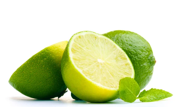 stock image Fresh lime with mint isolated on white