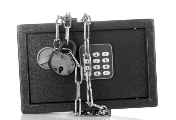 Safe with chain and lock isolated on white — Stock Photo, Image