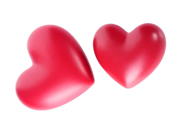 Deux cœurs rouges décoratifs isolés sur blanc — Photo