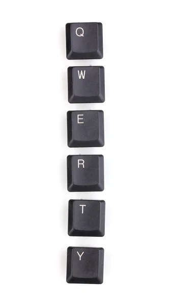 Klawisze klawiatury mówiąc biały na białym tle na qwerty — Zdjęcie stockowe