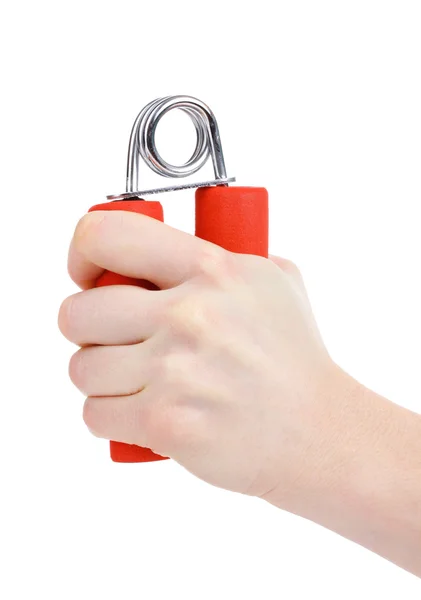 흰색 절연 손에 빨간 핸드 트레이너 — 스톡 사진