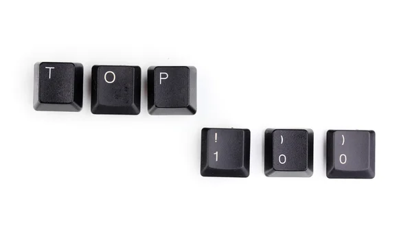 Toetsenbordtoetsen zeggen top 100 geïsoleerd op wit — Stockfoto