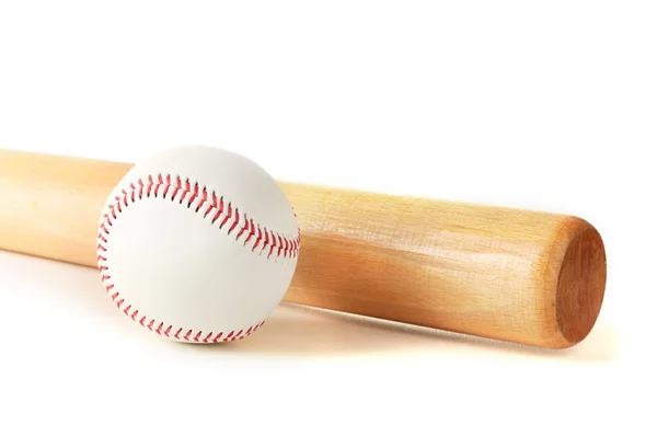 stock image Baseball ball and bat isolated on white