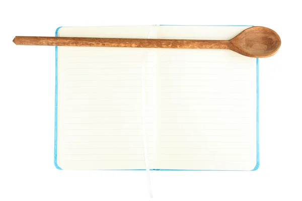 Libro de cocina abierto y utensilios de cocina aislados en blanco — Foto de Stock