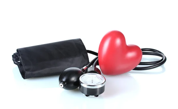 Black tonometer and heart isolated on white — Stock Photo, Image