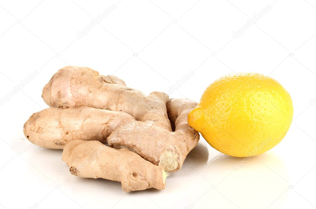 Ginger with lemon isolated on white