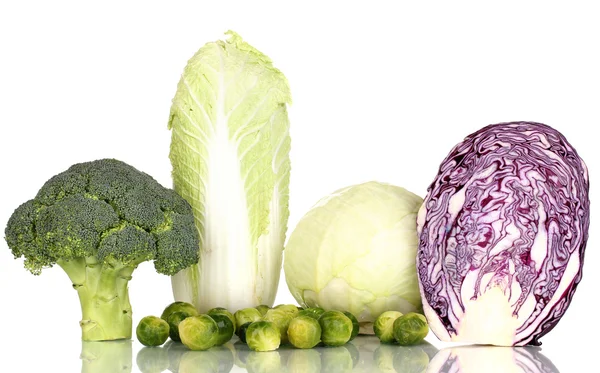 Fresh cabbages and broccoli isolated on white — Stock Photo, Image