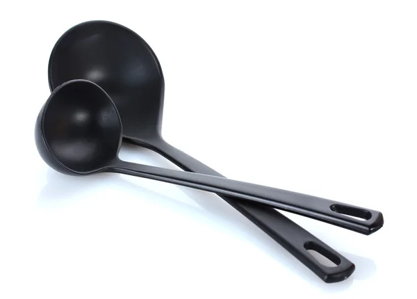 Black kitchen ladles isolated on white — Stock Photo, Image