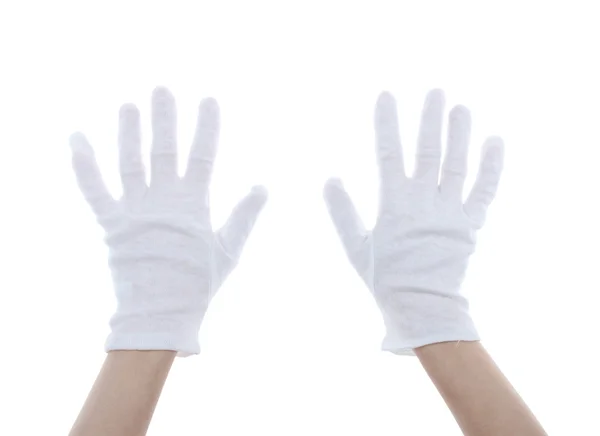 Cloth glove on hands isolated on white — Stock Photo, Image
