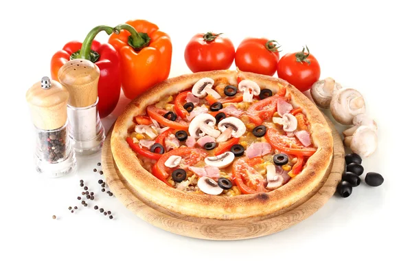 야채와 버섯 흰색 절연 아로마 피자 — 스톡 사진