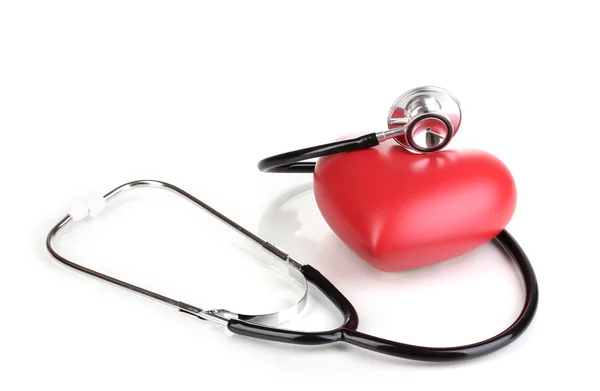 Lékařský stetoskop a srdce izolovaných na bílém — Stock fotografie