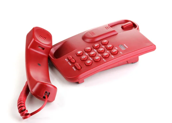 Telefono rosso isolato su bianco — Foto Stock