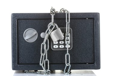 Safe with chain and lock isolated on white clipart