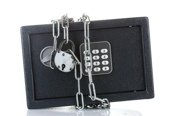 Cassaforte con catena e serratura isolata su bianco — Foto Stock