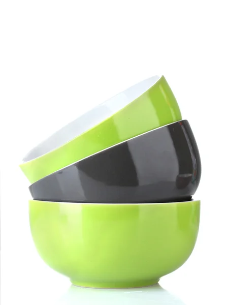 Bright empty bowls isolated on white — Stock Photo, Image