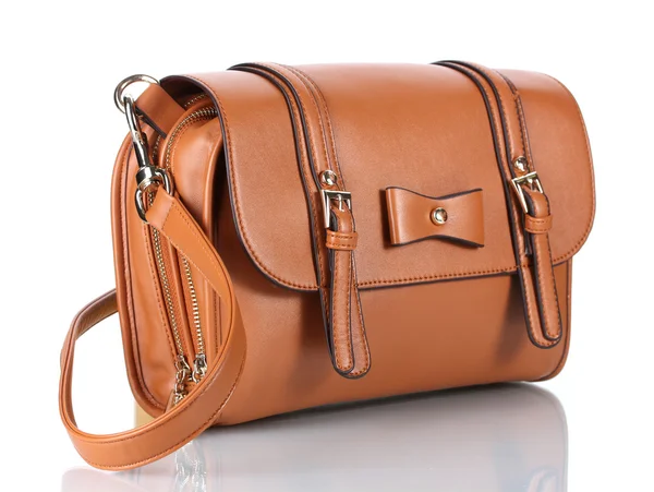 Красива коричнева сумка для жінки ізольована на білому — стокове фото