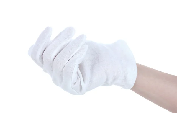Stoffhandschuh auf der Hand isoliert auf weiß — Stockfoto