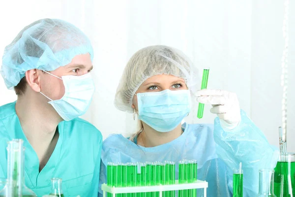 Two scientists working in chemistry laboratory Stock Photo