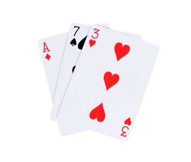 Üç kart üzerinde beyaz izole
