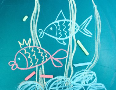 Two fishes, сhild's drawing with chalk clipart