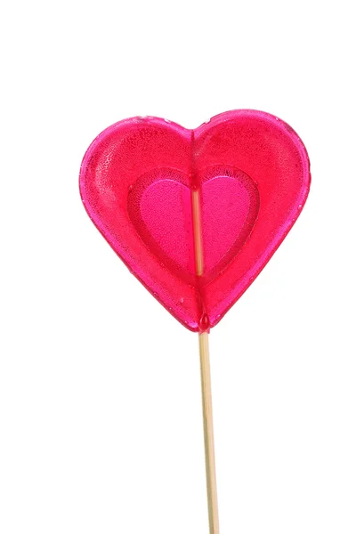 Red heart-lollipop isolated on white — Stock Photo, Image