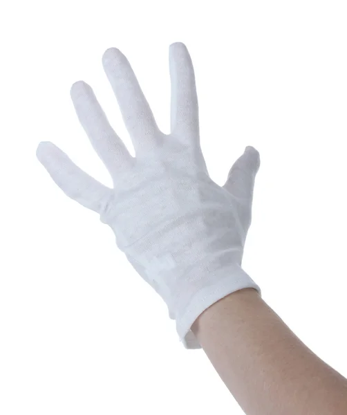 Stoffhandschuh auf der Hand isoliert auf weiß — Stockfoto