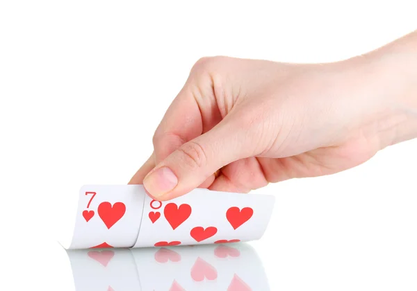 Cards and hand isolated on white — Stock Photo, Image