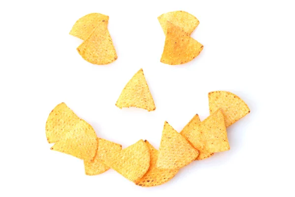Delicious potato chips smile shape isolated on white — Stock Photo, Image