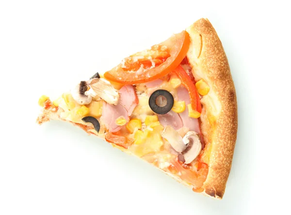 Uma fatia de pizza close-up isolado em branco — Fotografia de Stock