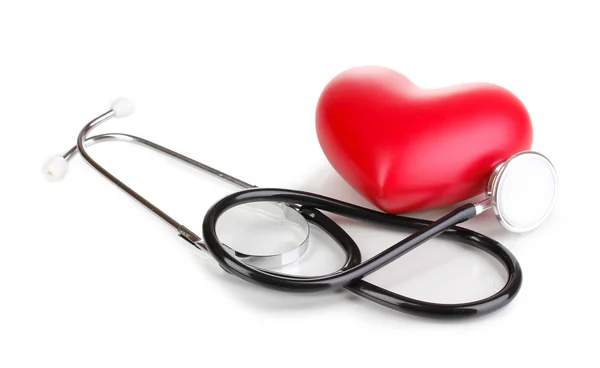 Orvosi sztetoszkóppal, és elszigetelt fehér szív — Stock Fotó