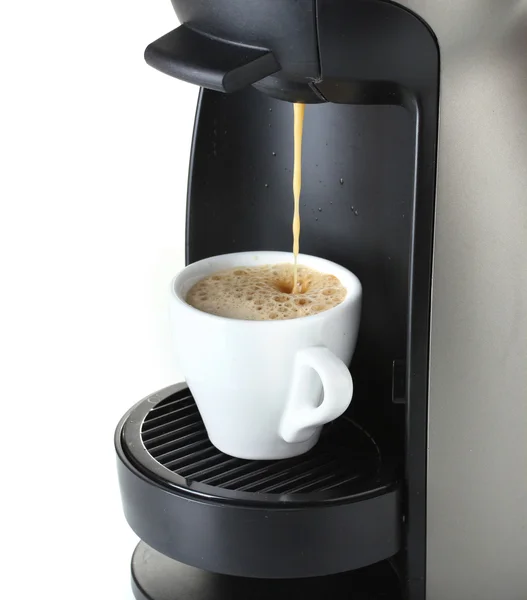 Kahve Kupası beyaz izole dökme espresso makinesi — Stok fotoğraf