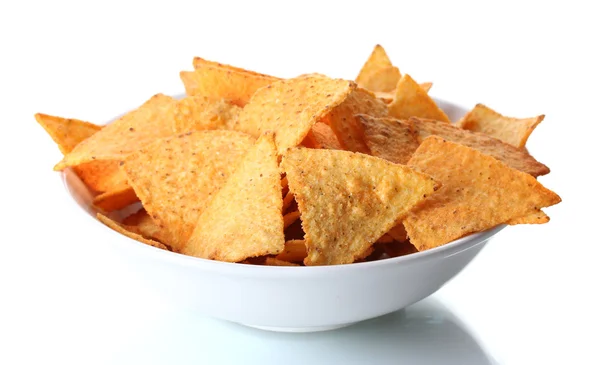 Ízletes burgonya chips elszigetelt fehér tálban — Stock Fotó