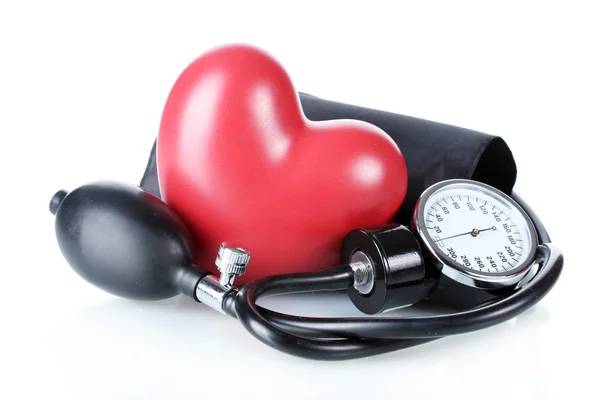 Black tonometer and heart isolated on white — Stock Photo, Image