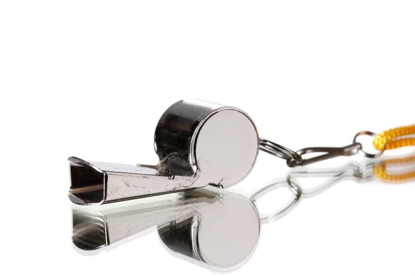 Sport metal whistle on gray background — Stock Photo, Image