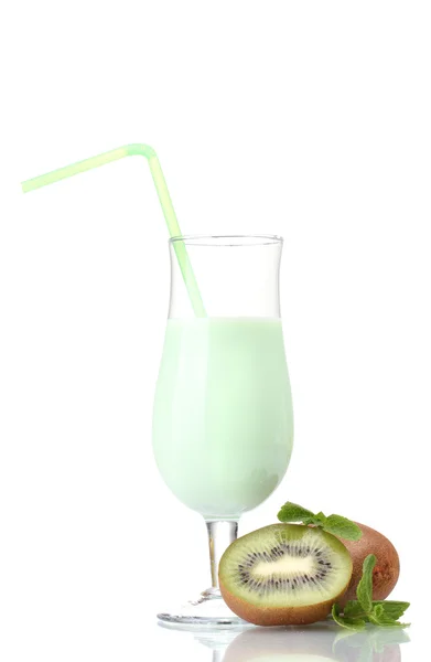Batido de leite com kiwi isolado em branco — Fotografia de Stock