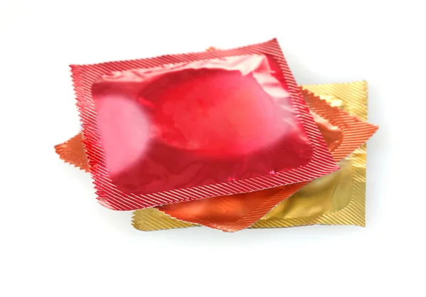 多彩避孕套上白色隔离 — 图库照片