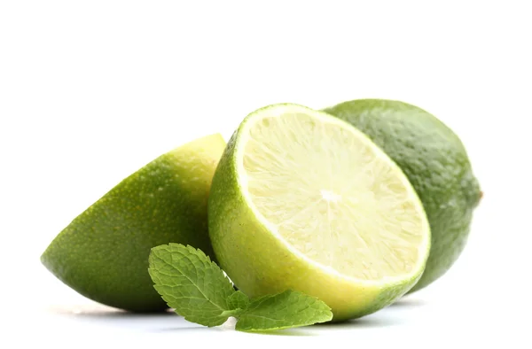 Fresh lime with mint isolated on white — Stock Photo, Image