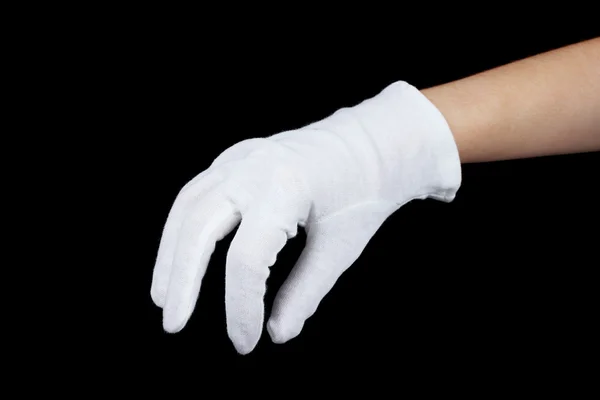 Hadřík rukavice na ruce na černém pozadí — Stock fotografie