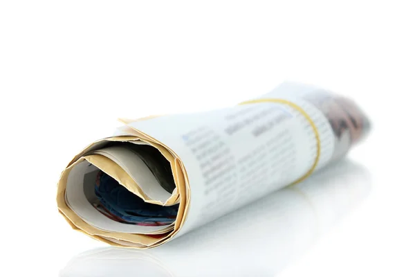 Roll of newspaper isolated on white — Stock Photo, Image