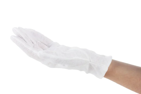 Luva de pano na mão isolado em branco — Fotografia de Stock