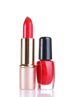 Red lipstick and nail polish isolated on white clipart